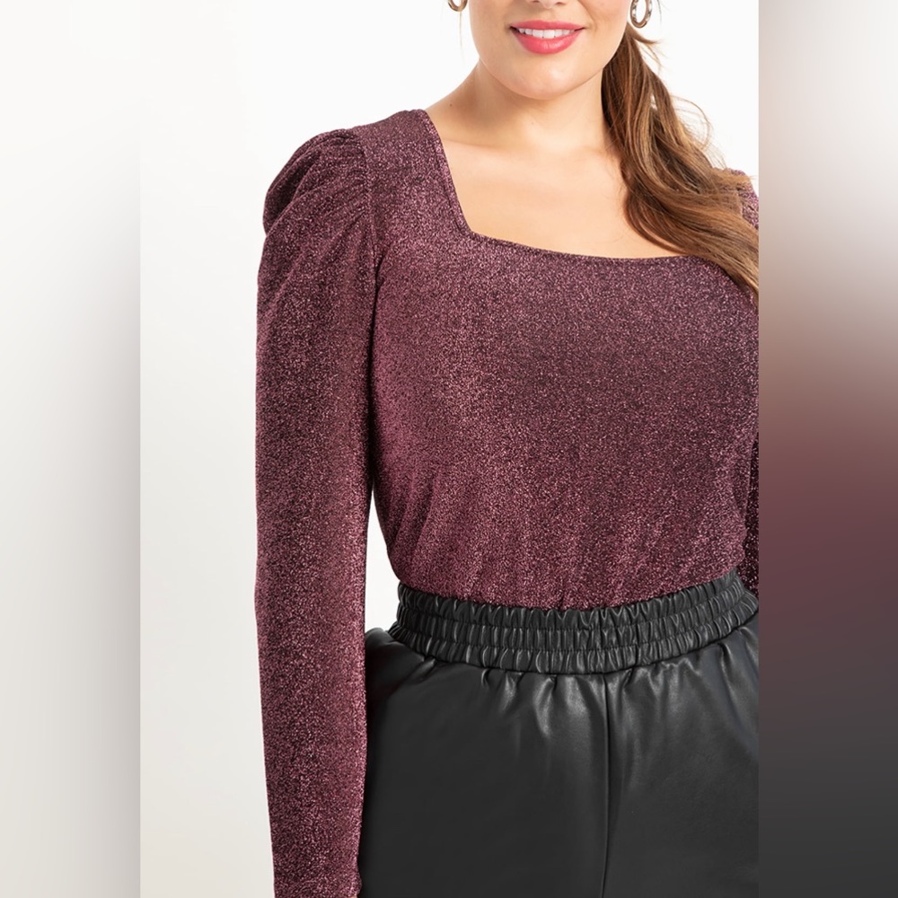 ELOQUII Square Neck Puff Sleeve Top Sz 14/16 NWOT! Pink Sparkle Date Night.